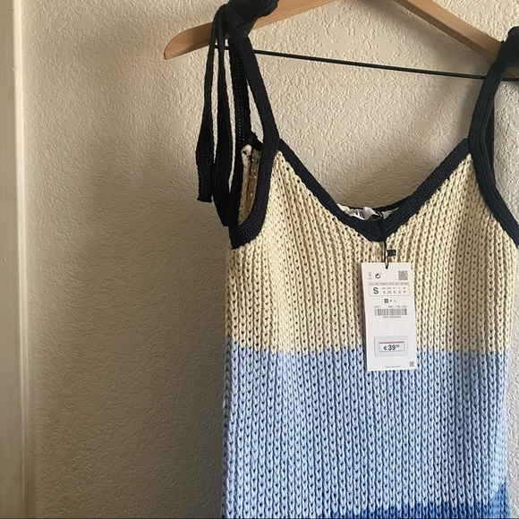 Zara Stripe Knit Midi Dress Tie Straps Blue Small - Picture 4 of 11